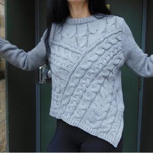 Lumiere Gray Cable Knit Asymmetrical Sweater
